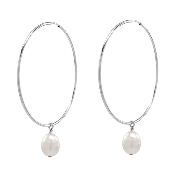 Detachable Pearl Hoop Earrings - Silver / 40mm - Earrings - Ofina