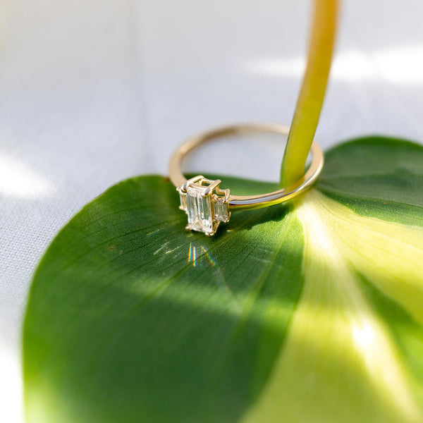 10k Solid Gold CZ Baguette Trapezoid Ring - - Rings - Ofina