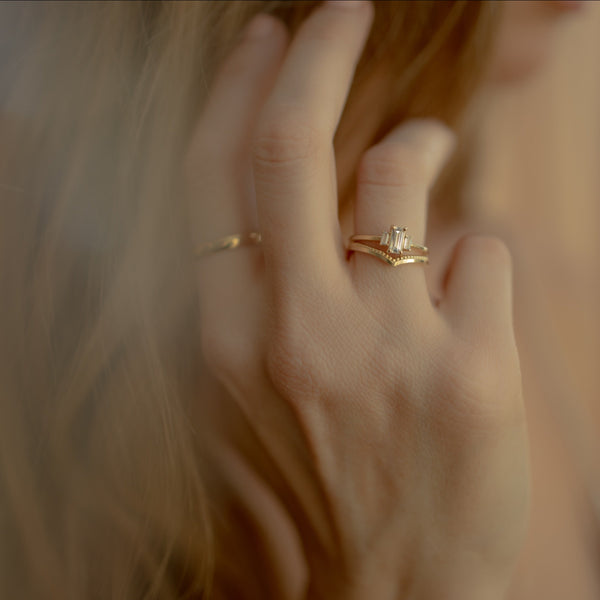 10k Solid Gold Textured & Smooth Chevron Ring - - Rings - Ofina