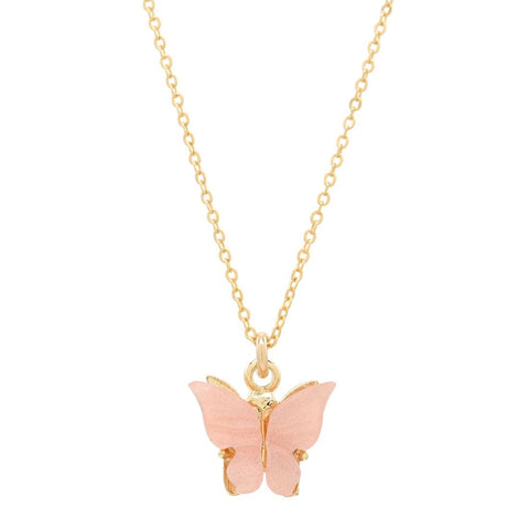 Pink Butterfly Necklace - - Necklaces - Ofina