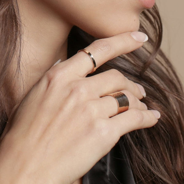 Hammered Cigar Band Ring - - Rings - Ofina