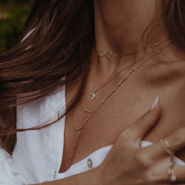 Double Layer Ball Chain Y-Necklace - - Necklaces - Ofina