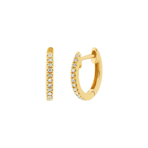 14k Diamond Huggie Hoop Earrings - Yellow Gold - Earrings - Ofina