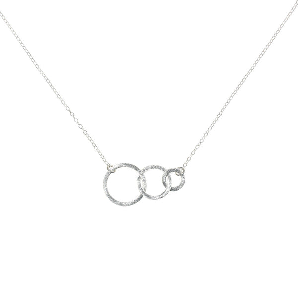 Sideway Triple Interlocking Brushed Circle Necklace - Silver - Necklaces - Ofina