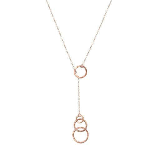 Brushed Interlock Circles Lariat - Rosegold - Necklaces - Ofina
