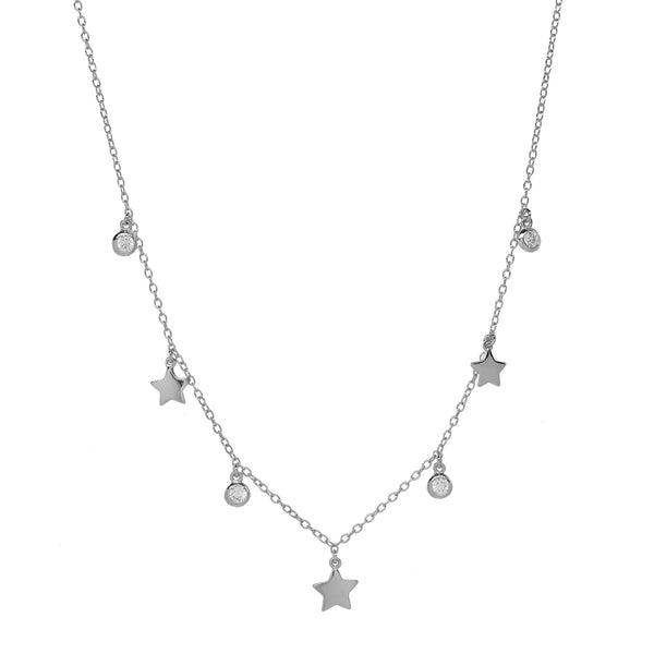 Multi Star and CZ Choker Necklace - Silver - Necklaces - Ofina
