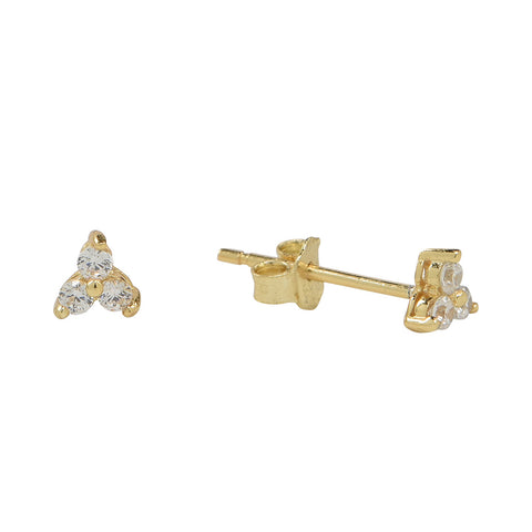 Tri-CZ Prong Studs - Gold - Earrings - Ofina