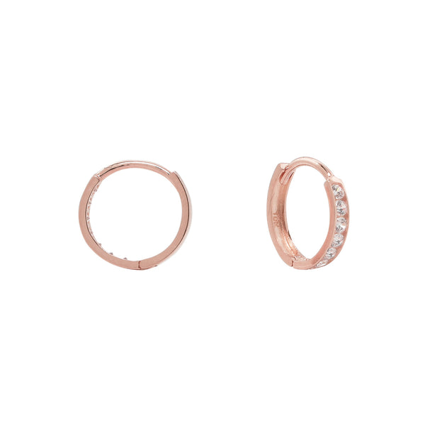 10k Solid Gold Channel CZ Huggie - Large - Sold Individually / Rose Gold - Earrings - Ofina