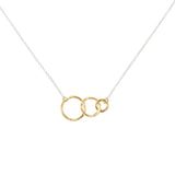 Sideway Triple Interlocking Brushed Circle Necklace - Gold Circles / Silver Chain - Necklaces - Ofina