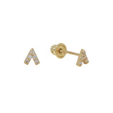 10k Solid Gold CZ Chevron Studs - Yellow Gold - Earrings - Ofina