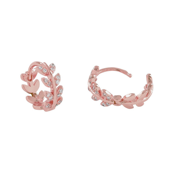 CZ Leaves Huggie - Rose Gold - Earrings - Ofina