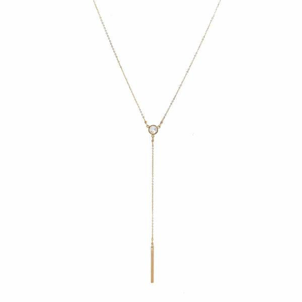 CZ Y-Drop Bar Necklace - Gold - Necklaces - Ofina