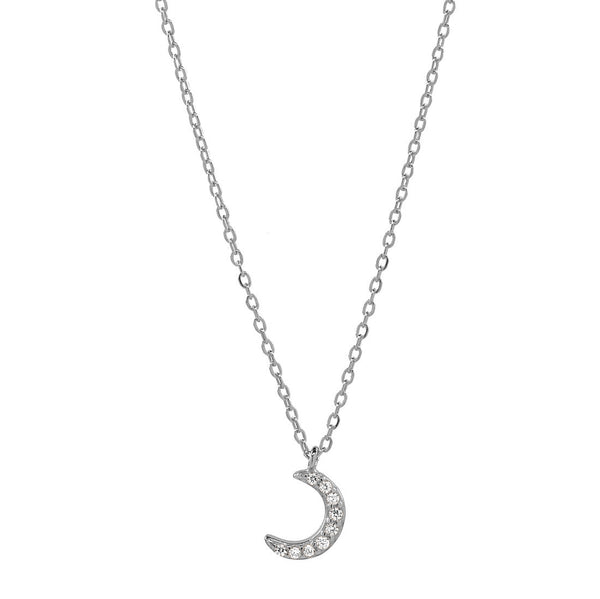 CZ Tiny Half Moon Necklace - Silver - Necklaces - Ofina