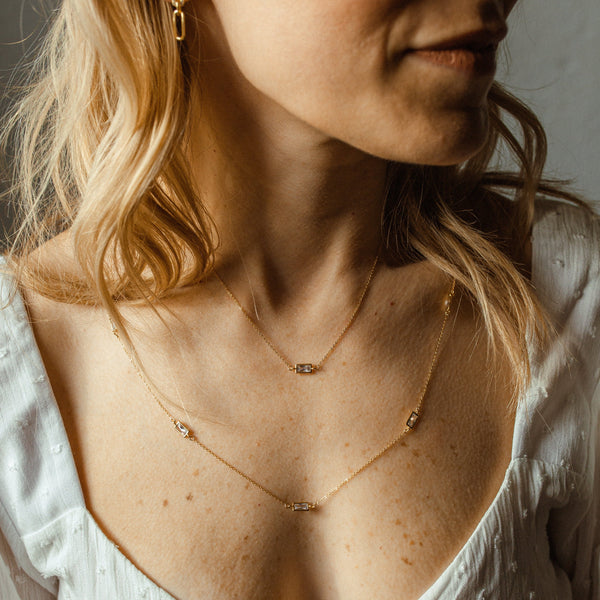 CZ Bezel Emerald Necklace -  - Necklaces - Ofina