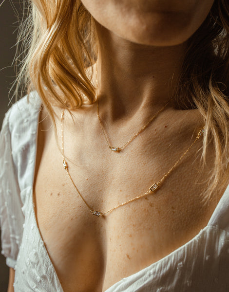 Long Multi-CZ Bezel Emerald Necklace -  - Necklaces - Ofina