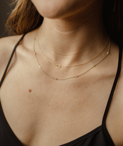 14k Solid Gold CZ Bezel Strand Necklace -  - Necklaces - Ofina