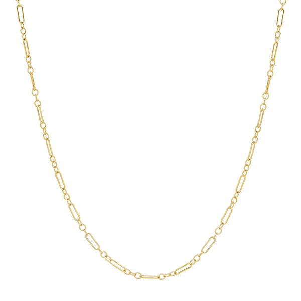Thin Elongated Oval & Round Link Chain Necklace - Gold / 14" - Necklaces - Ofina