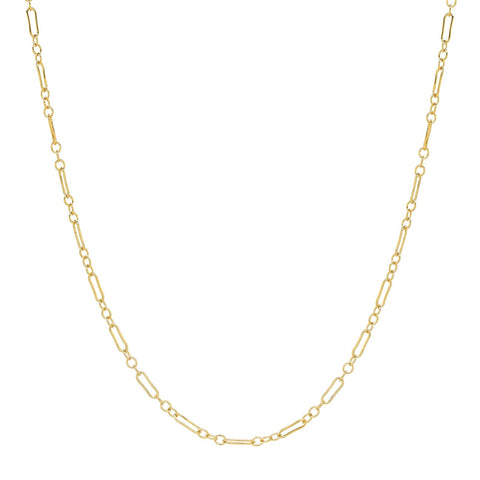 Thin Elongated Oval & Round Link Chain Necklace - Gold / 14" - Necklaces - Ofina