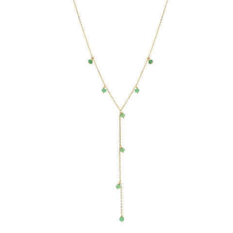 Tiny Green Onyx Stone Y-Drop Necklace -  - Necklaces - Ofina