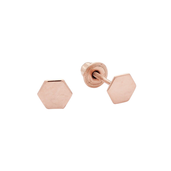 10k Solid Gold Tiny Hexagon Studs - Rose Gold - Earrings - Ofina