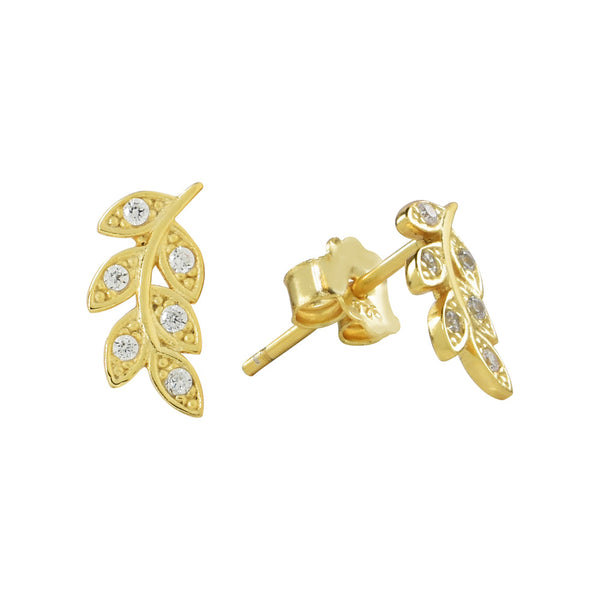 CZ Leaf Studs - Gold - Earrings - Ofina