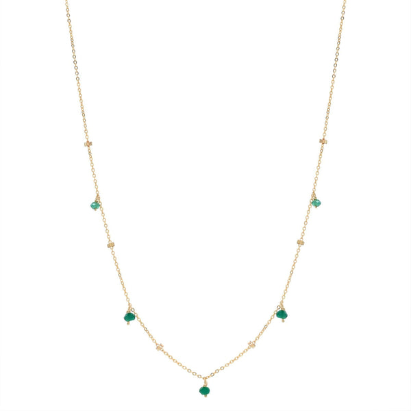 Tiny Green Onyx Stone Drop Beaded Necklace -  - Necklaces - Ofina