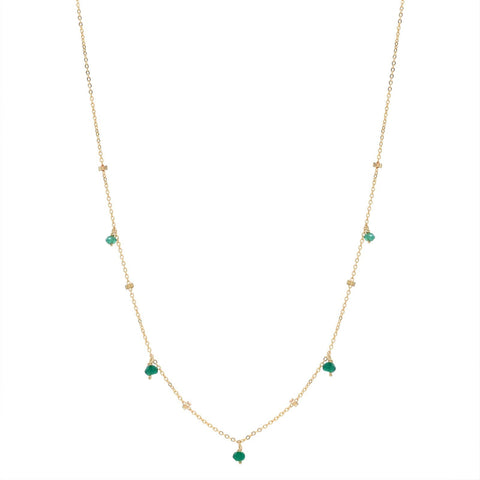 Tiny Green Onyx Stone Drop Beaded Necklace -  - Necklaces - Ofina
