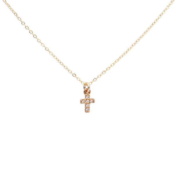 CZ Tiny Cross Necklace - Gold - Necklaces - Ofina