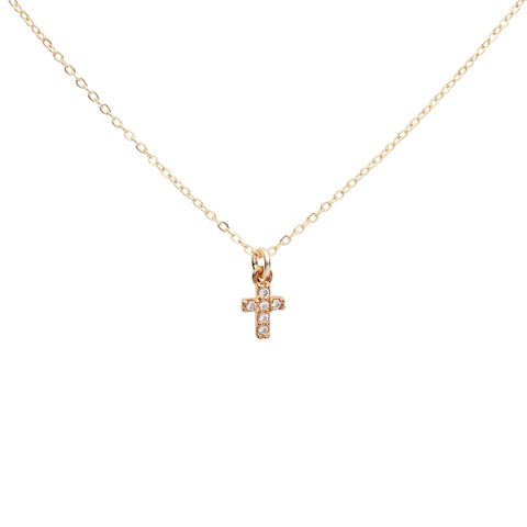 CZ Tiny Cross Necklace - Gold - Necklaces - Ofina