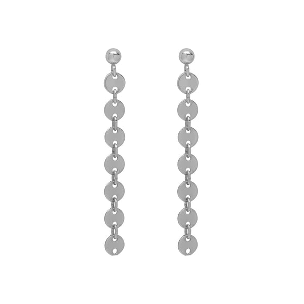Tiny Disc Drop Earrings - Silver - Earrings - Ofina