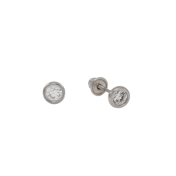 10k Solid Gold 5mm Round Single CZ Studs - White Gold - Earrings - Ofina