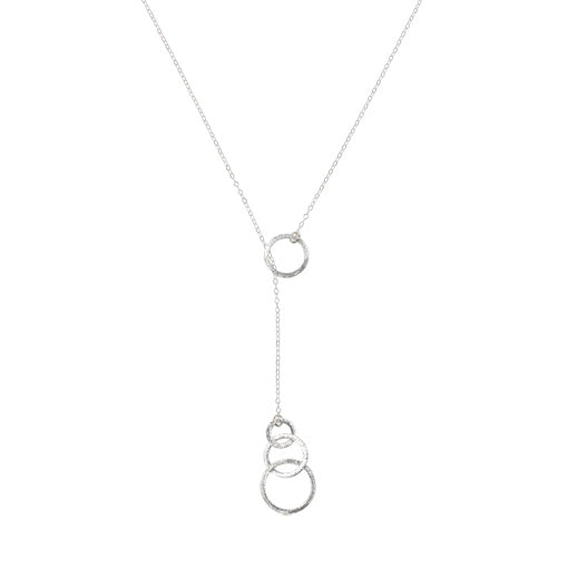 Brushed Interlock Circles Lariat - Silver - Necklaces - Ofina
