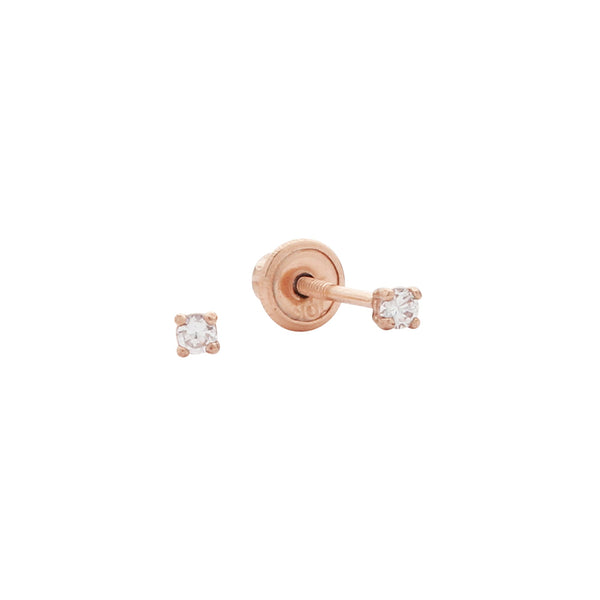 10k Solid Gold CZ Studs - Rose Gold / 1mm - Earrings - Ofina