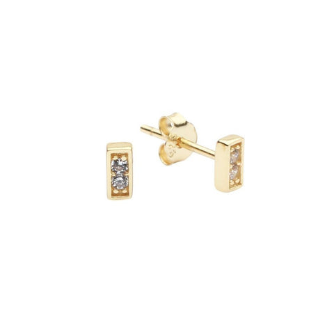 CZ Tiny Bar Studs - Gold - Earrings - Ofina