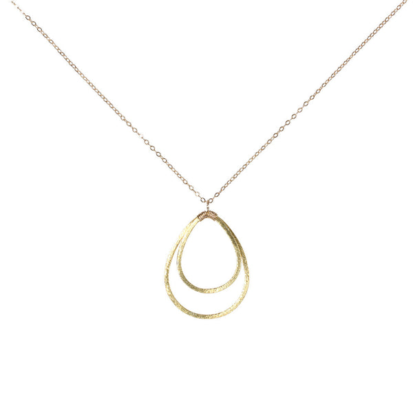 Double Brushed Teardrop Necklace - Gold - Necklaces - Ofina