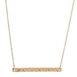 SALE - Long Thin Bar Necklace - Hammered / Gold - Necklaces - Ofina