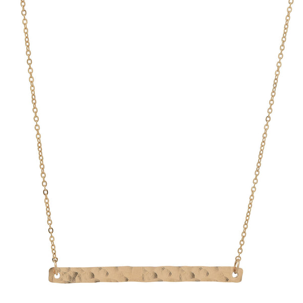 SALE - Long Thin Bar Necklace - Hammered / Gold - Necklaces - Ofina