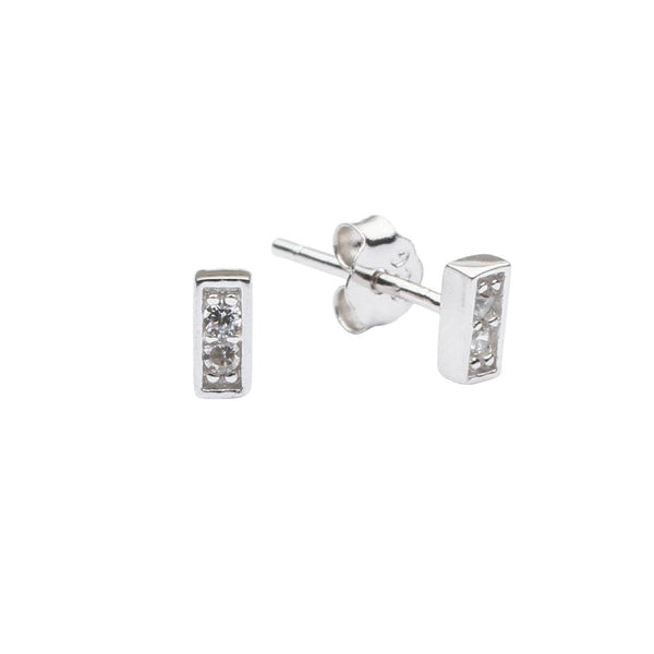 CZ Tiny Bar Studs - Silver - Earrings - Ofina