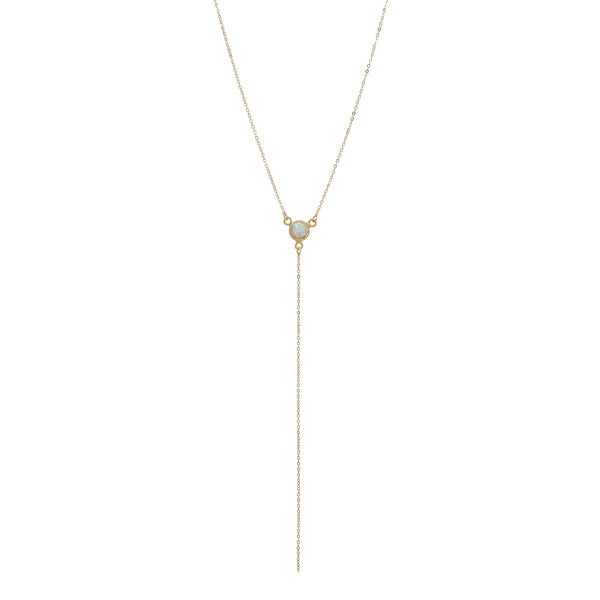 Opal Y-Drop Necklace - Gold - Necklaces - Ofina