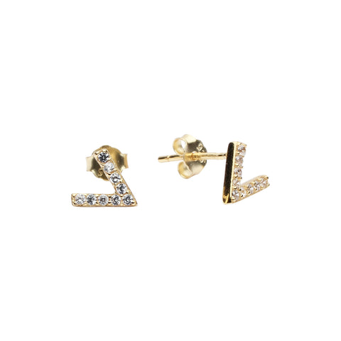 CZ Chevron Studs - Gold - Earrings - Ofina