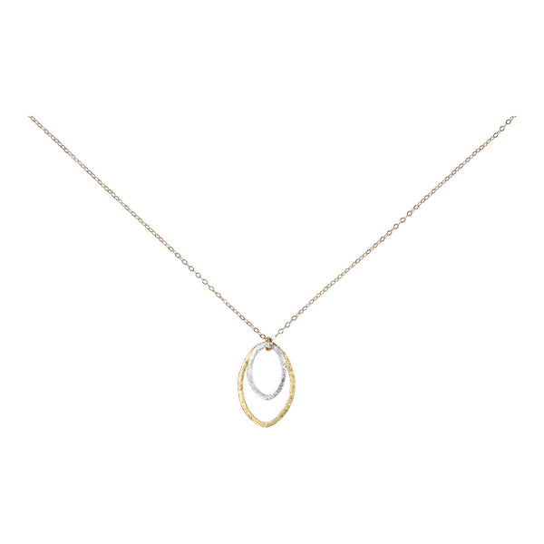 Double Brushed Marquise Necklace - Silver Pendant l Gold Chain - Necklaces - Ofina