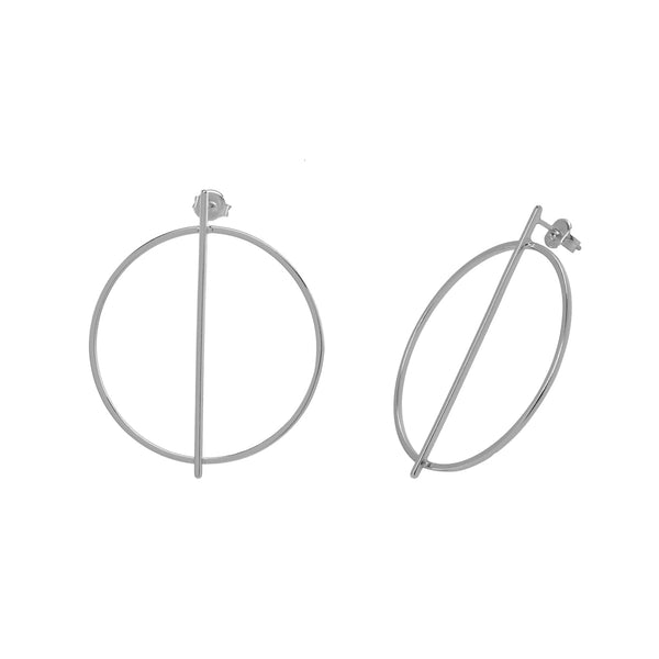 Middle Bar Over Circle Earrings - Silver - Earrings - Ofina
