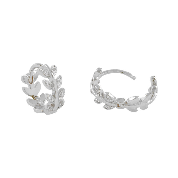 CZ Leaves Huggie - Silver - Earrings - Ofina