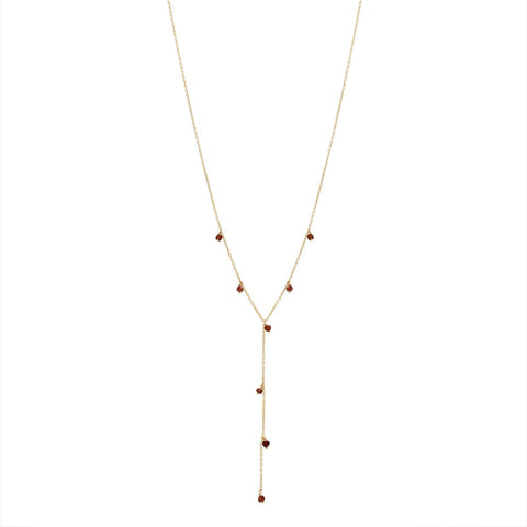 Tiny Garnet Stone Y-Drop Necklace -  - Necklaces - Ofina