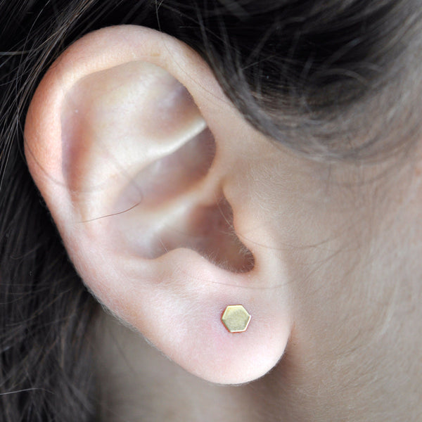 10k Solid Gold Tiny Hexagon Studs -  - Earrings - Ofina