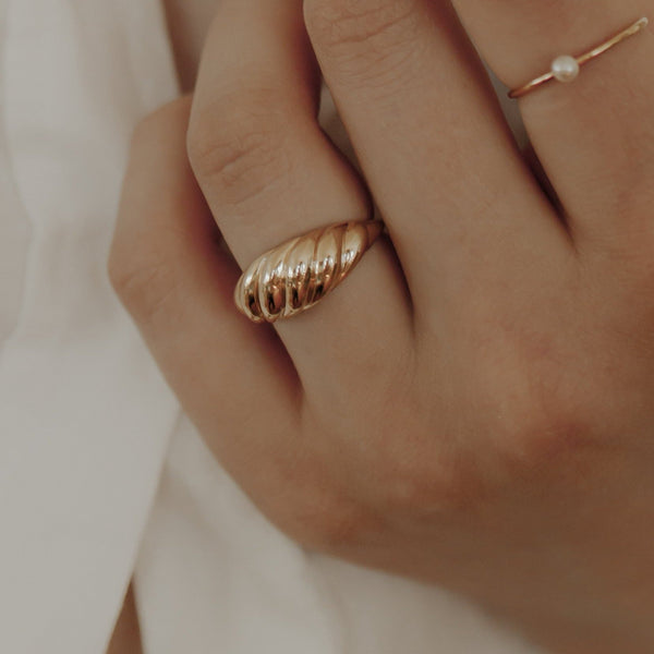 10k Solid Gold Croissant Dome Ring -  - Rings - Ofina
