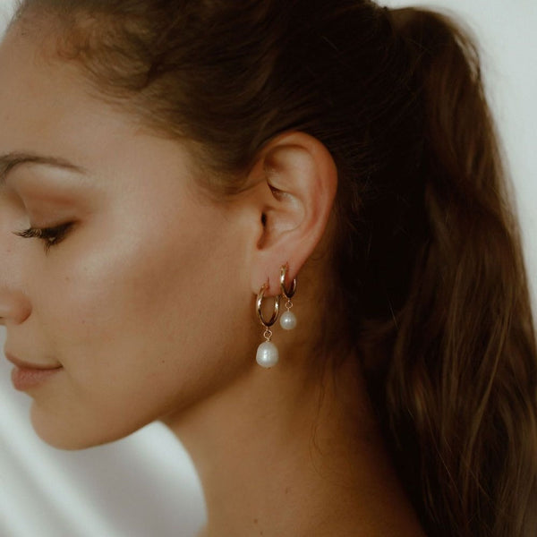 Pearl Huggie Earrings -  - Earrings - Ofina
