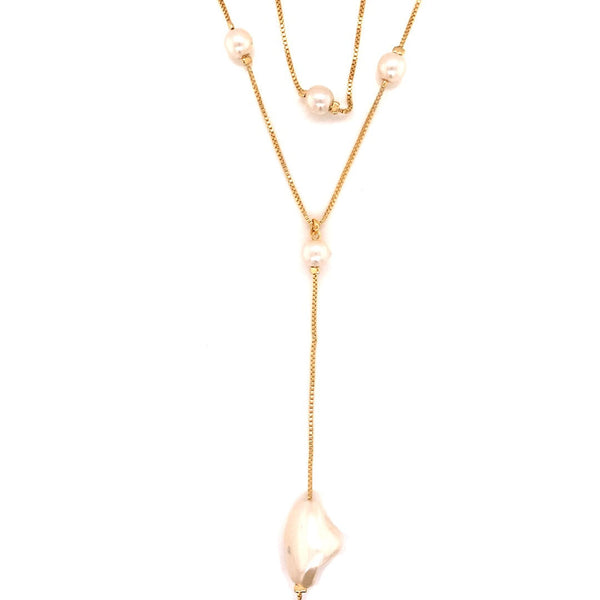 Y-Drop Pearl Box Chain Necklace -  - Necklaces - Ofina