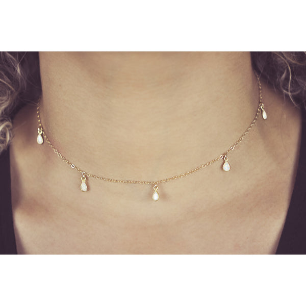 5 Dangle Opal Teardrop Choker -  - Necklaces - Ofina