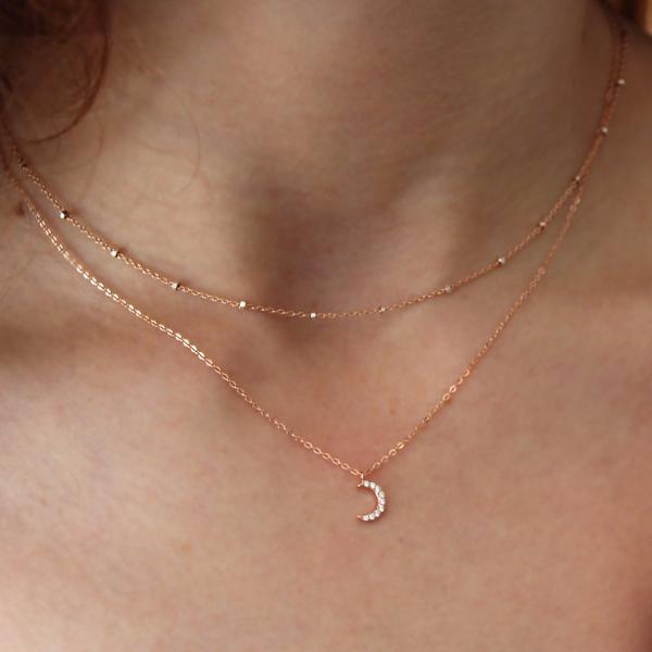 CZ Tiny Half Moon Necklace -  - Necklaces - Ofina